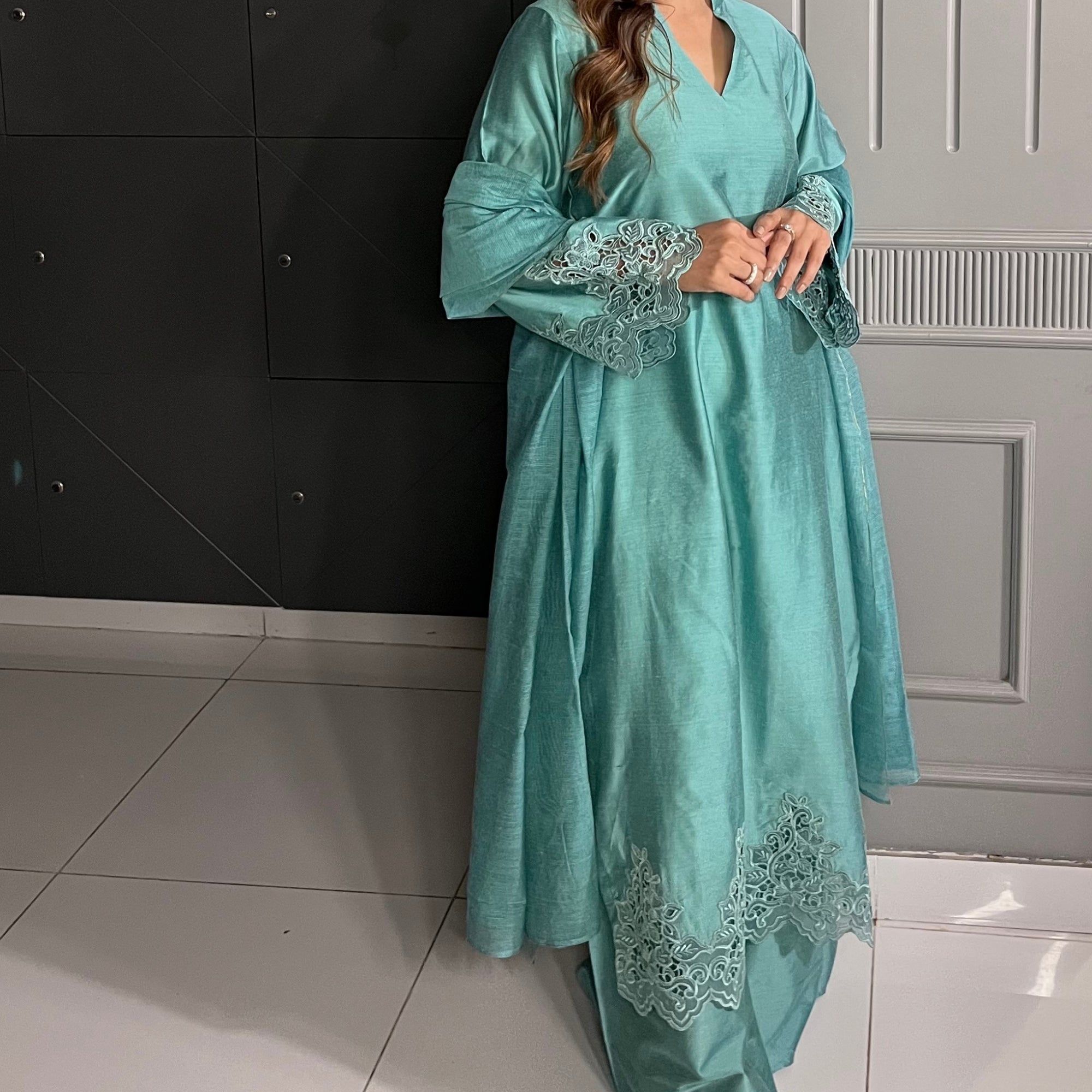 Jade Sérénade — Sage Teal Cotton Silk Suit with Khadi Net Dupatta