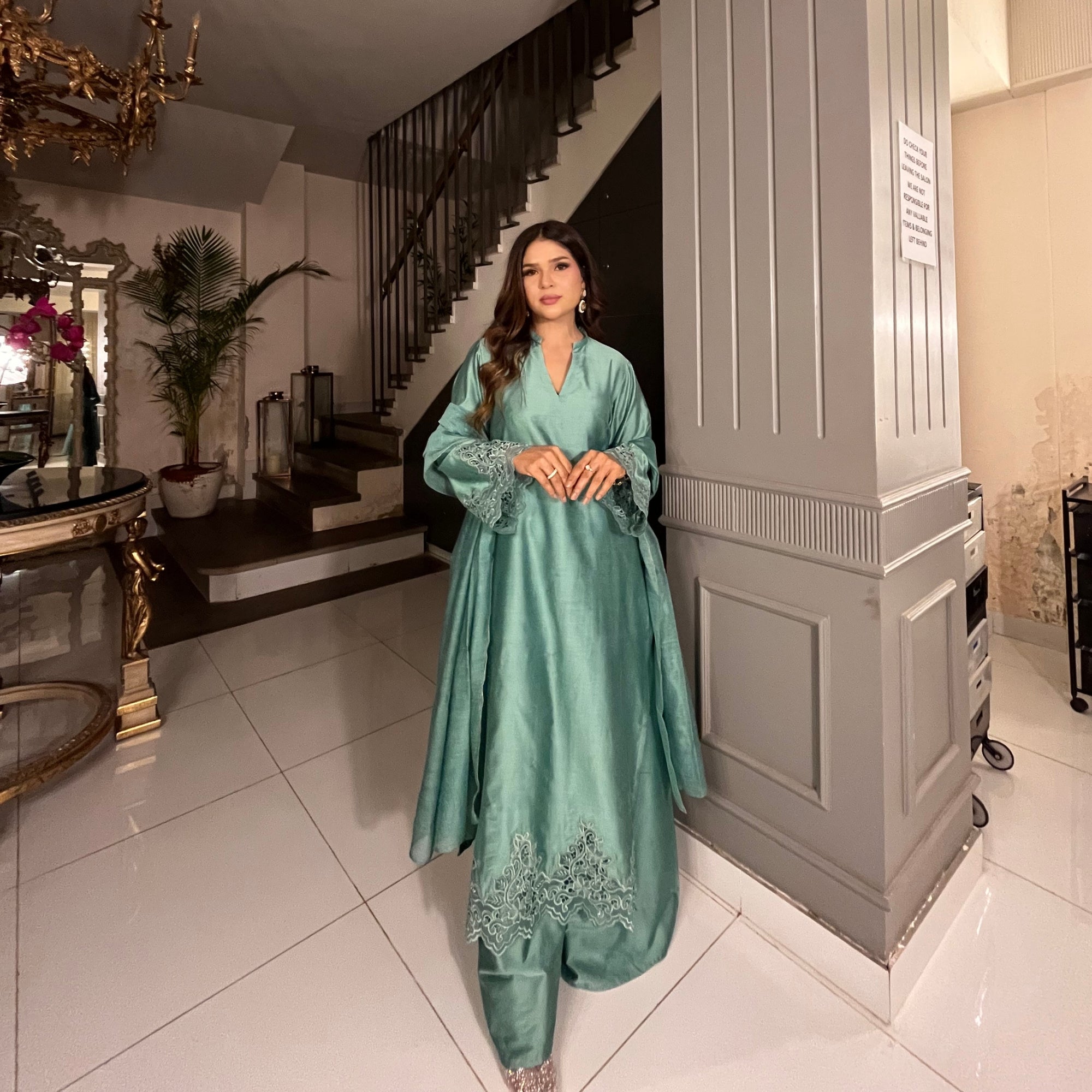 Jade Sérénade — Sage Teal Cotton Silk Suit with Khadi Net Dupatta