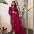 Pure Cotton Silk 3-Piece Suit | Beaded Neckline | Festive & Wedding Wear