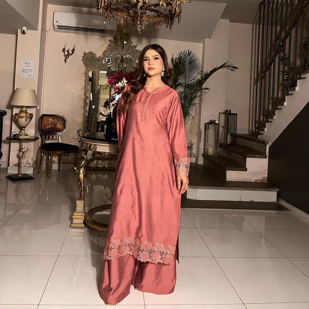 Rose Lumière — Dusty Rose Cotton Silk Suit with Khadi Net Dupatta