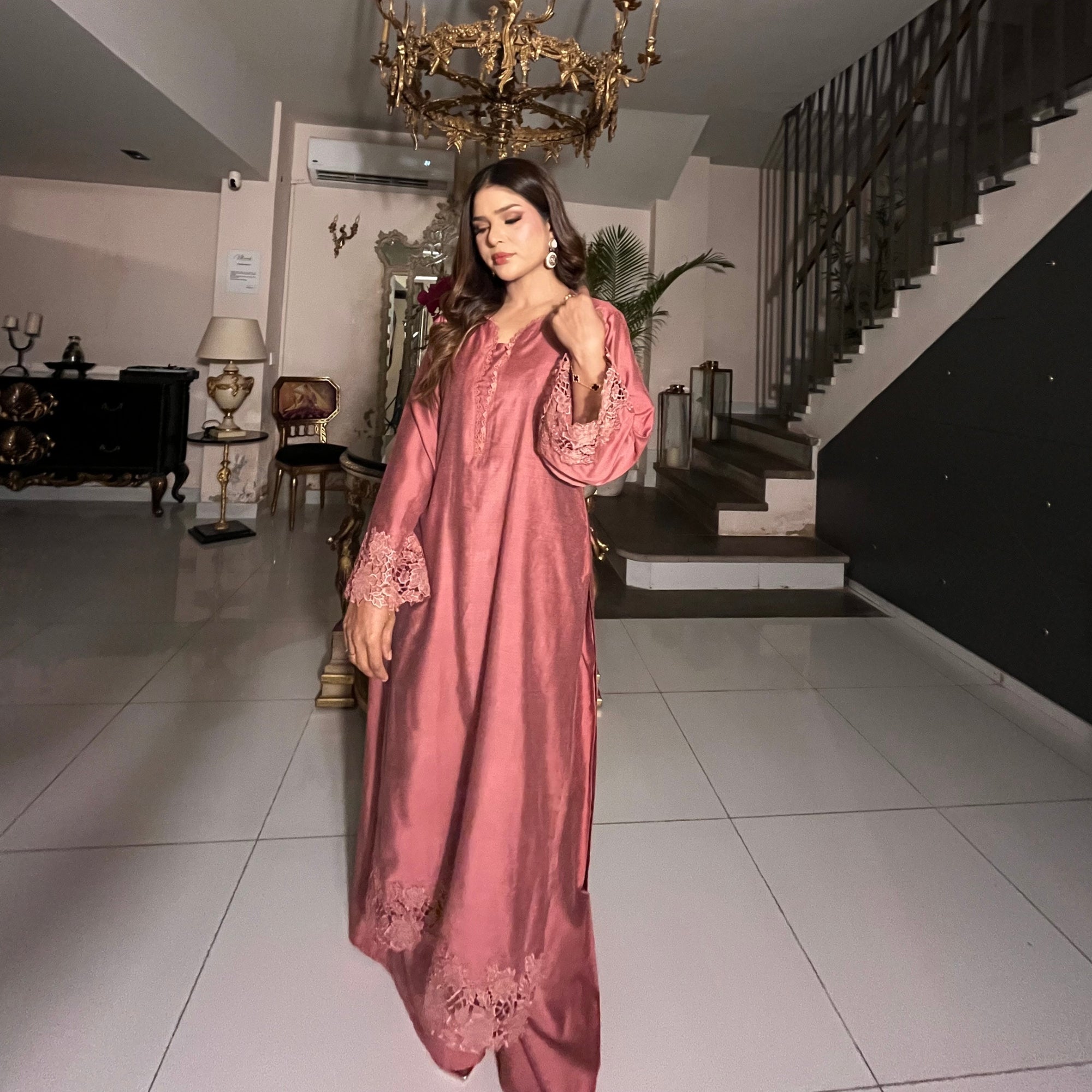 Rose Lumière — Dusty Rose Cotton Silk Suit with Khadi Net Dupatta