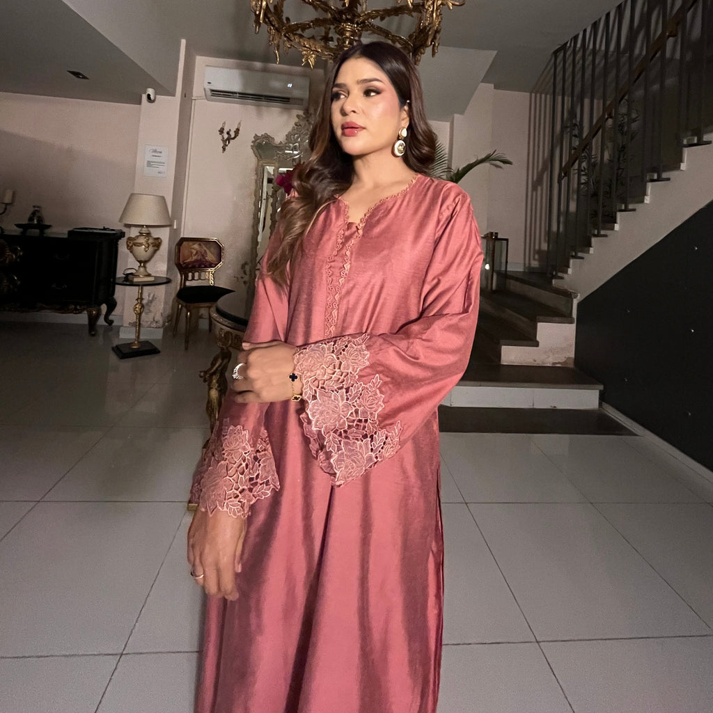 Rose Lumière — Dusty Rose Cotton Silk Suit with Khadi Net Dupatta