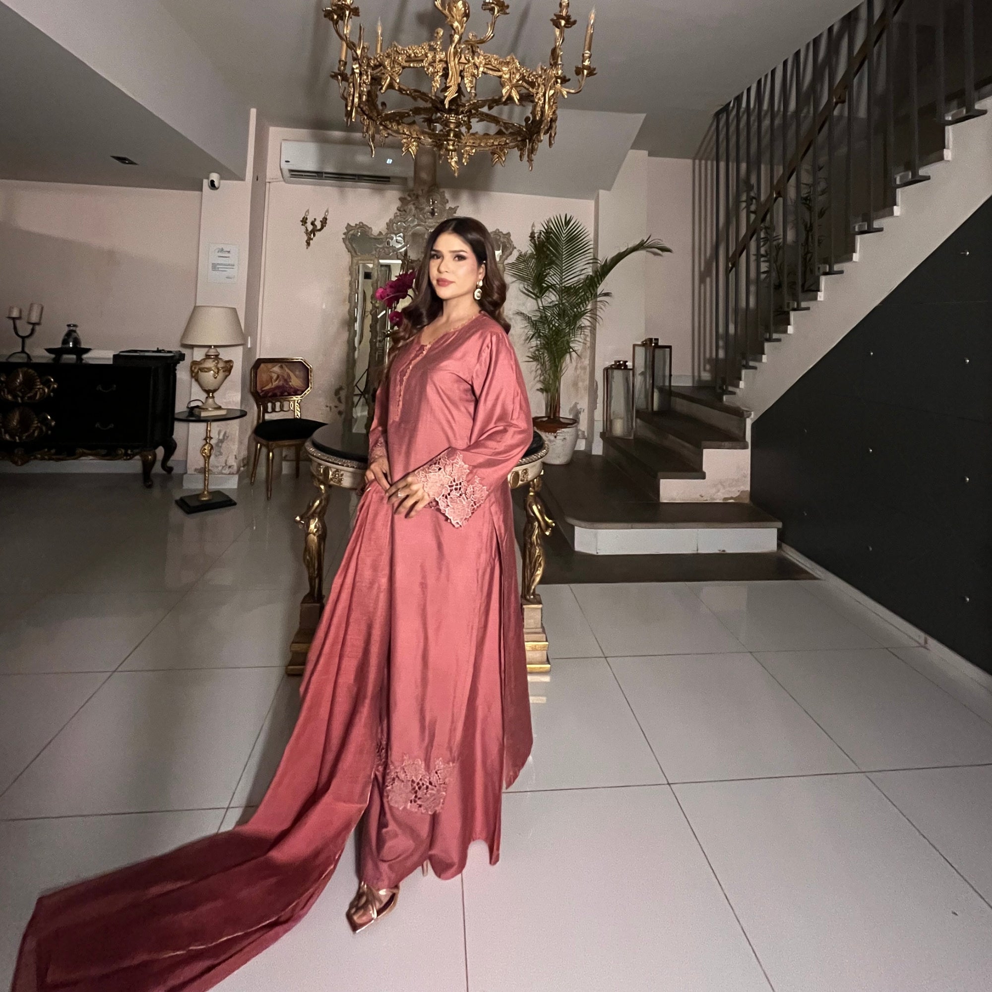 Rose Lumière — Dusty Rose Cotton Silk Suit with Khadi Net Dupatta